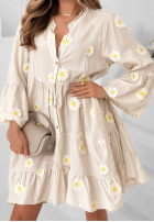 Rochie z falbankami i kwiatowymi naszywkami Cute Daisy albastru azuriu