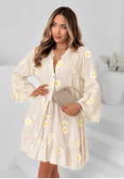 Rochie z falbankami i kwiatowymi naszywkami Cute Daisy albastru azuriu