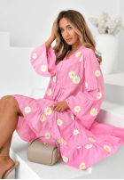 Rochie z falbankami i kwiatowymi naszywkami Cute Daisy albastru azuriu