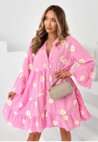 Rochie z falbankami i kwiatowymi naszywkami Cute Daisy albastru azuriu