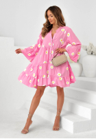 Rochie z falbankami i kwiatowymi naszywkami Cute Daisy albastru azuriu