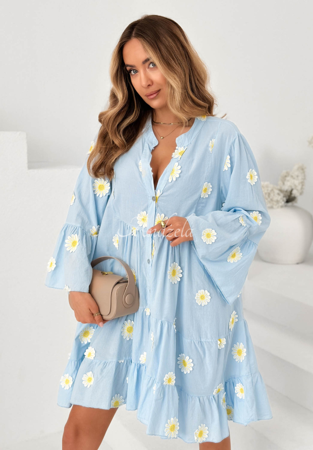 Rochie din bumbac cu volănașe și aplicații florale Cute Daisy