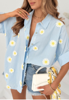 Cămașă z kwiatowymi naszywkami Cute Daisy bej