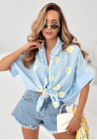 Cămașă z kwiatowymi naszywkami Cute Daisy bej