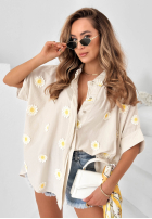 Cămașă z kwiatowymi naszywkami Cute Daisy bej