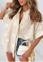 Cămașă z kwiatowymi naszywkami Cute Daisy bej