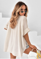 Cămașă z kwiatowymi naszywkami Cute Daisy bej