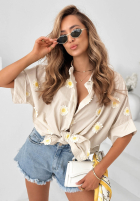 Cămașă z kwiatowymi naszywkami Cute Daisy bej