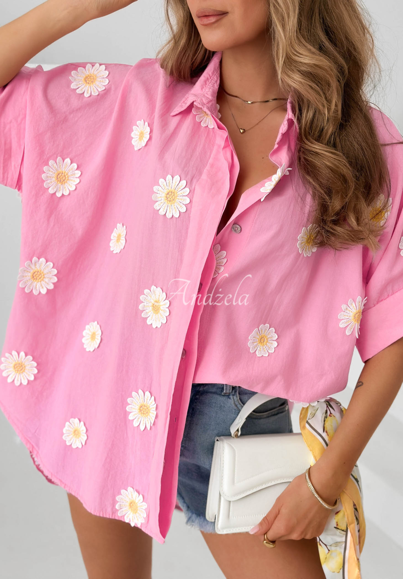 Cămașă din bumbac cu aplicații florale Cute Daisy