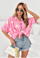 Cămașă z kwiatowymi naszywkami Cute Daisy bej