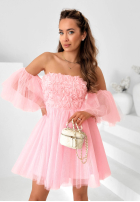 Tiulowa Rochie mini z rękawkami Florabella roz pudră