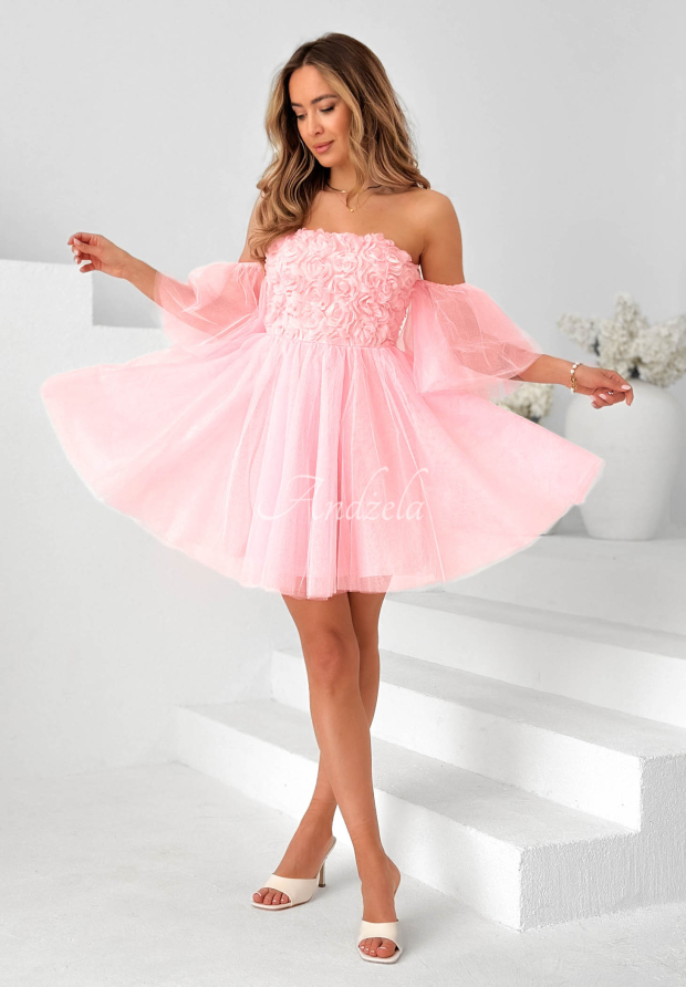 Rochie mini din tul cu m&acirc;neci Florabella