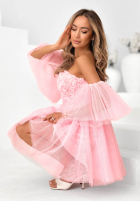 Tiulowa Rochie mini z rękawkami Florabella roz pudră