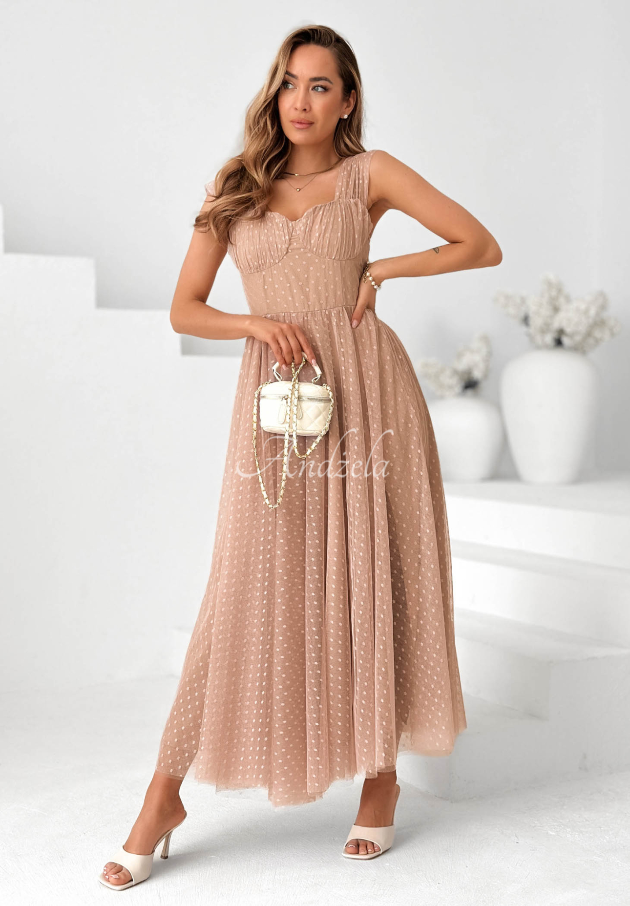 Rochie maxi din tul cu buline Blush Dream