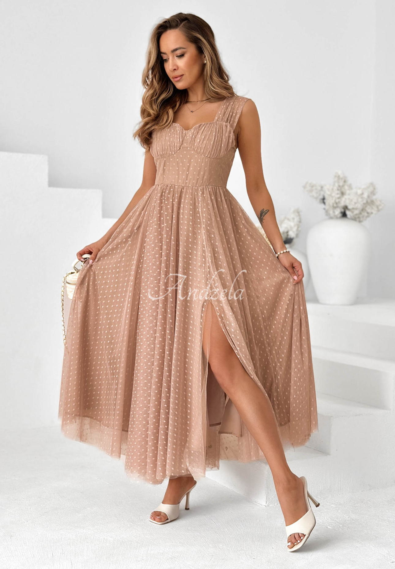 Rochie maxi din tul cu buline Blush Dream