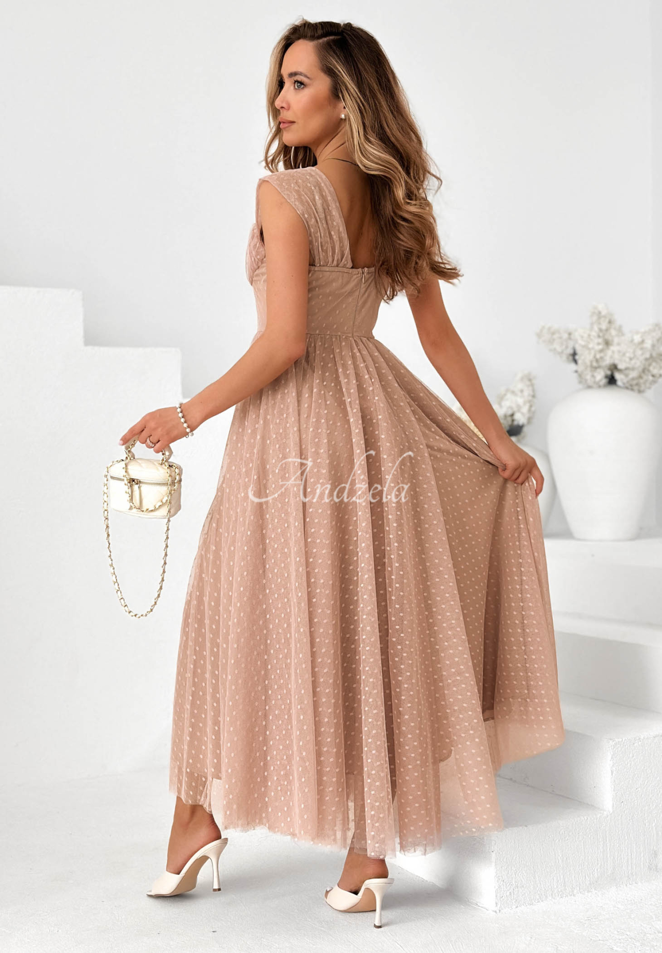Rochie maxi din tul cu buline Blush Dream