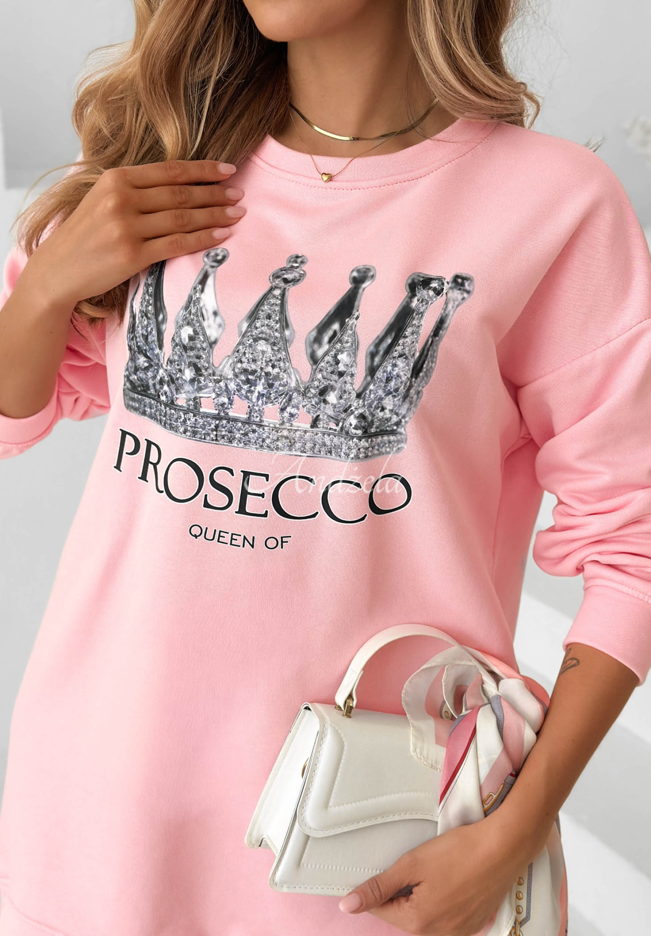 Rochie din bumbac tip trening cu imprimeu Queen Of Prosecco