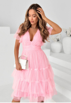 Tiulowa Rochie midi z falbankami Pretty Princess roz