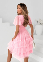 Tiulowa Rochie midi z falbankami Pretty Princess roz
