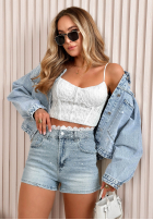din denim Șorturi z koronką i kryształkami Astrini albastru deschis
