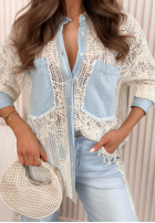 Koronkowa Cămașă z jeansowymi akcentami Solissa ecru