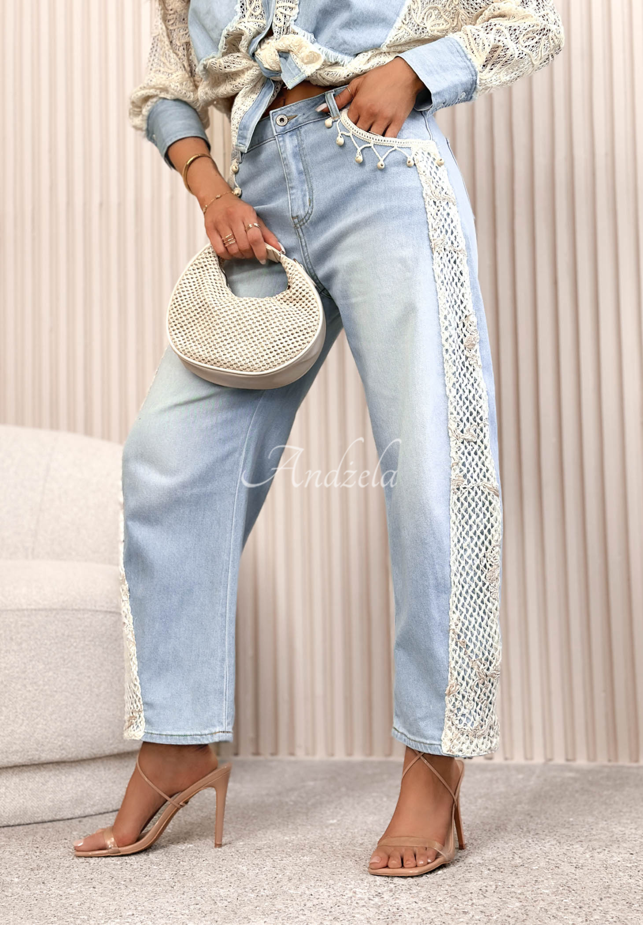 Blugi mom fit cu dantelă Seaside Dream