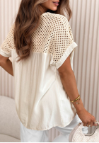 Bluză z ażurową górą Capri Coast biało-bej