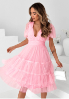 Tiulowa Rochie midi z falbankami Pretty Princess roz
