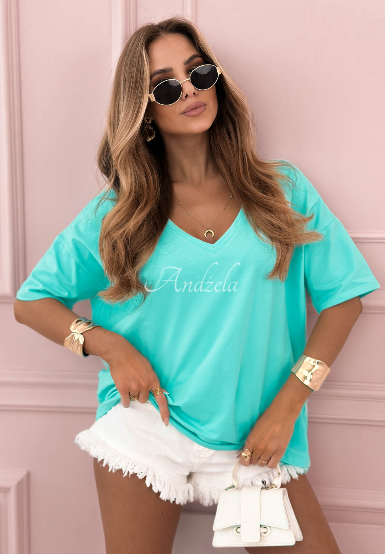 Tricou oversize cu decolteu în V Cascade