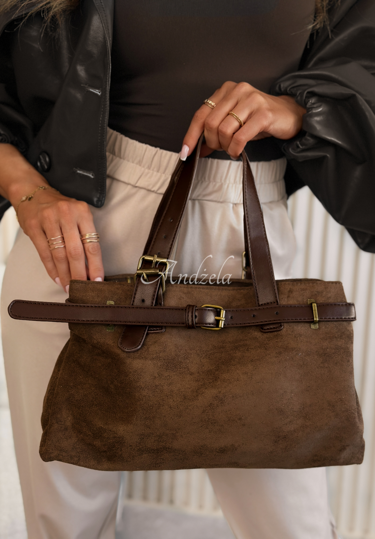 Geantă din piele întoarsă Donna