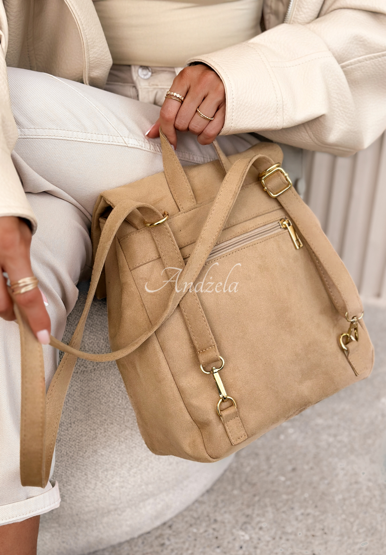 Rucsac din piele întoarsă Right On Time