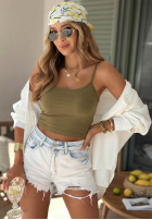 Krótki Top  na ramiączkach All For You măsliniu