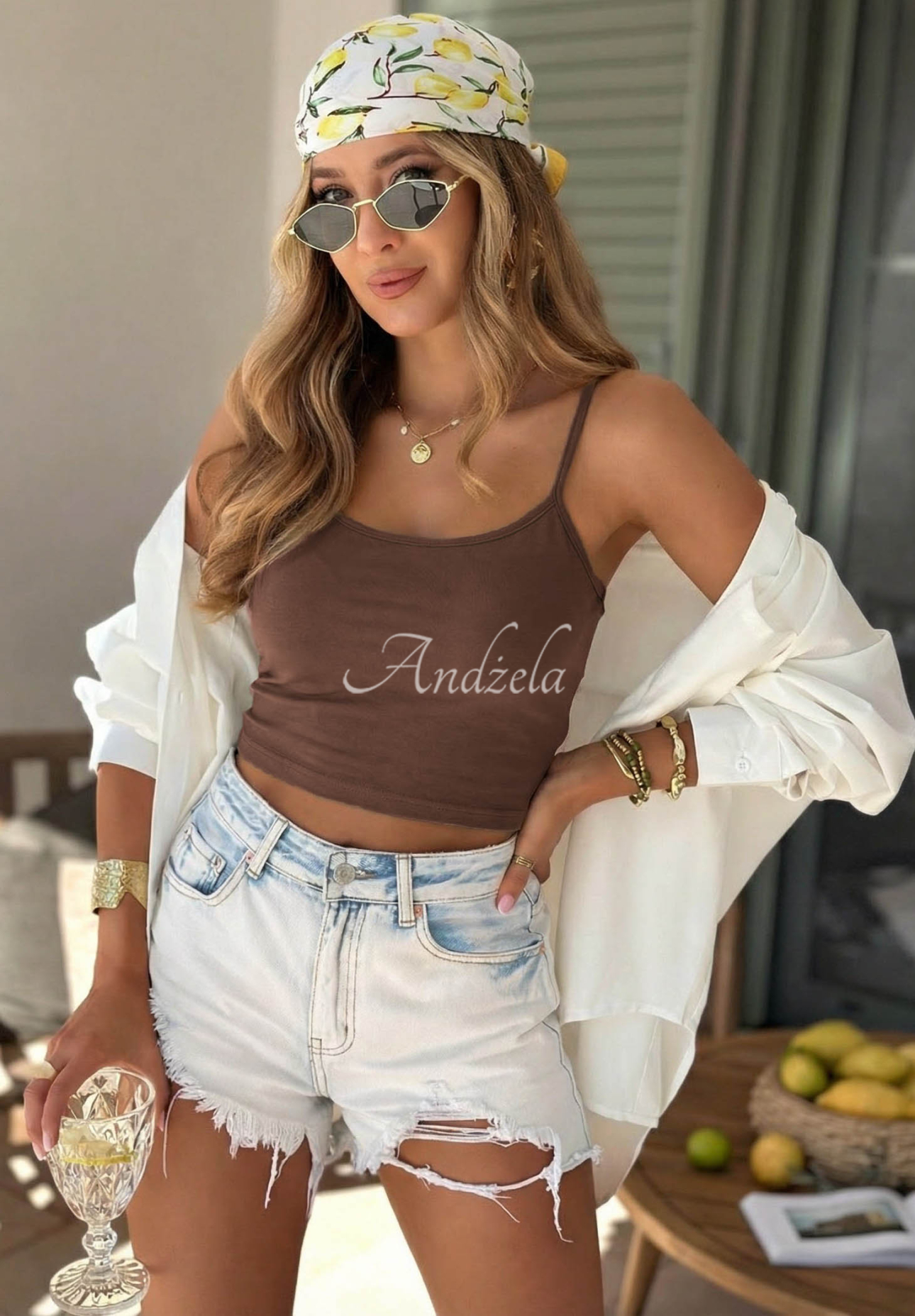 Top                               scurt din bumbac cu bretele Viva Oliva