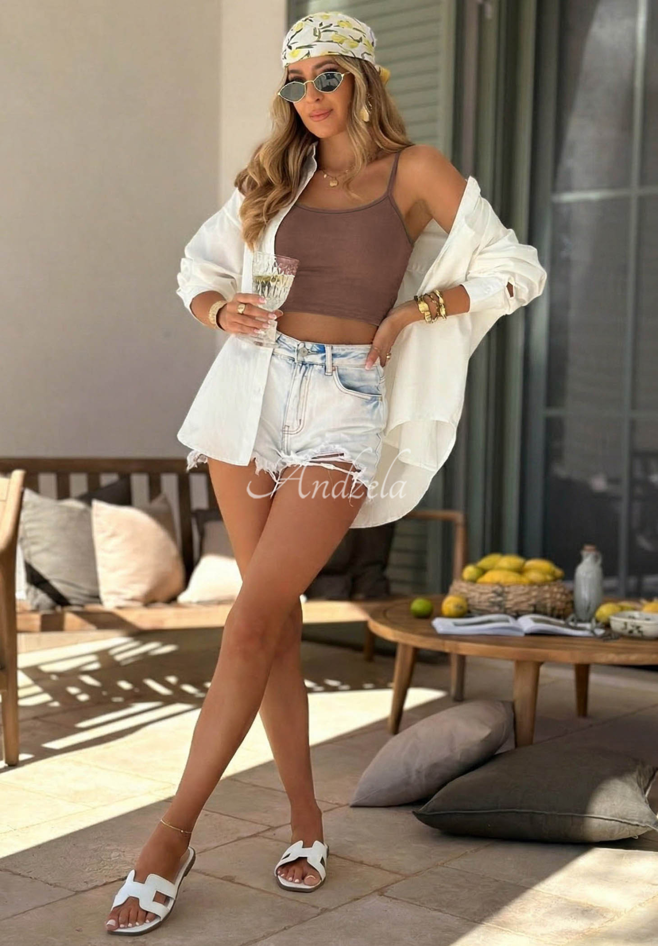 Top                               scurt din bumbac cu bretele Viva Oliva