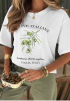 Bawełniany Tricou z nadrukiem Olive Italiane Alb
