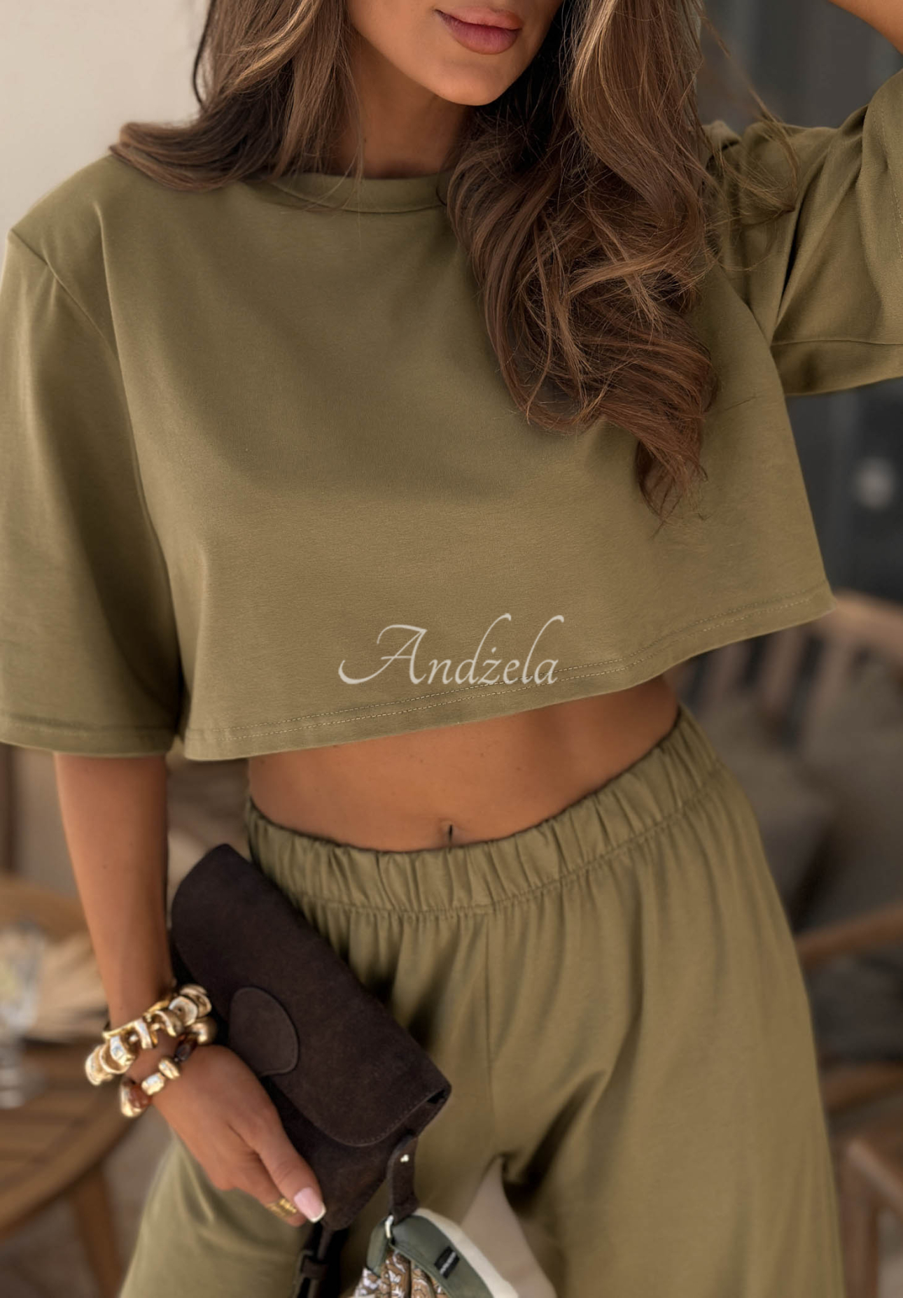 Tricou din bumbac cu pernițe pe umeri Viva Oliva