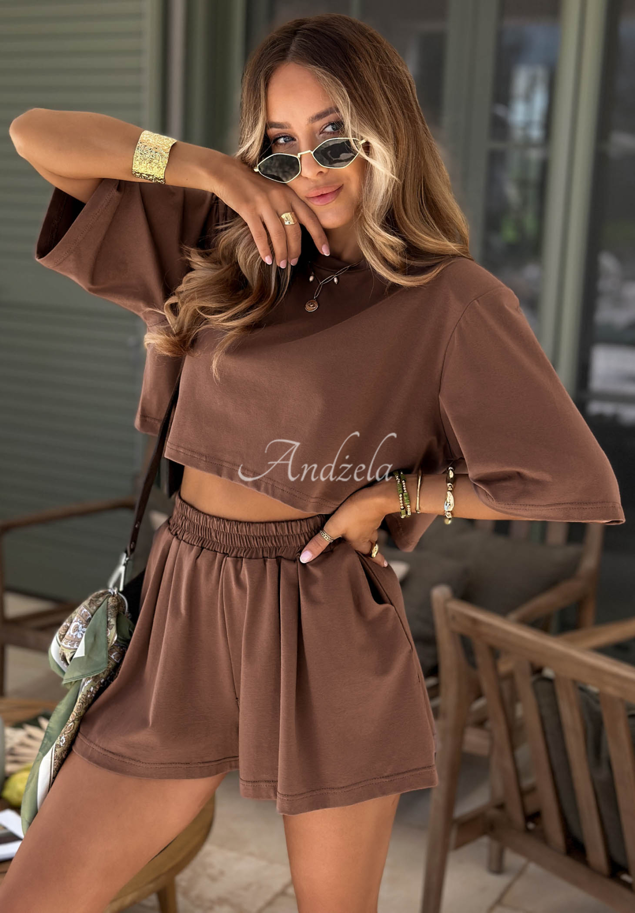 Tricou din bumbac cu pernițe pe umeri Viva Oliva