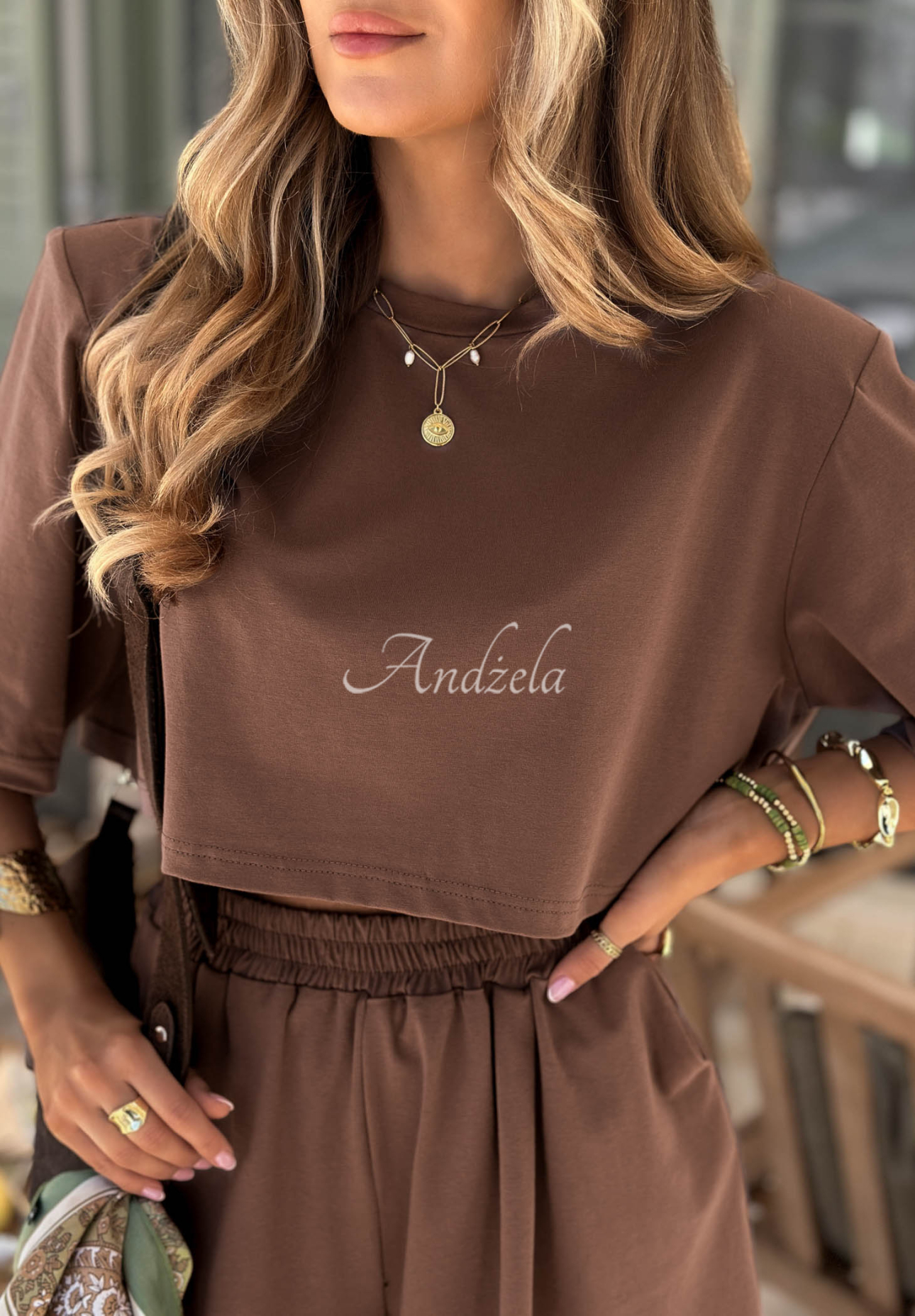 Tricou din bumbac cu pernițe pe umeri Viva Oliva