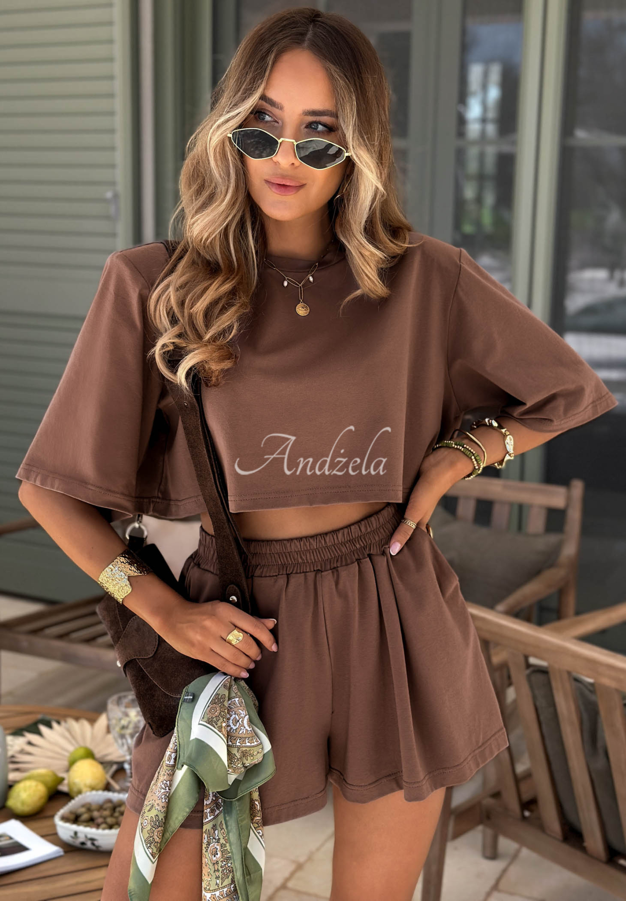 Tricou din bumbac cu pernițe pe umeri Viva Oliva