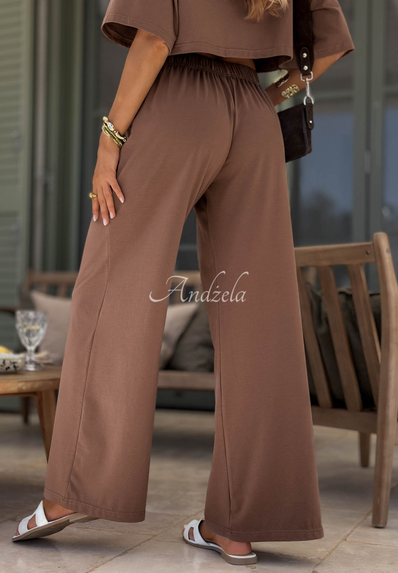Pantaloni de trening din bumbac wide leg Viva Oliva