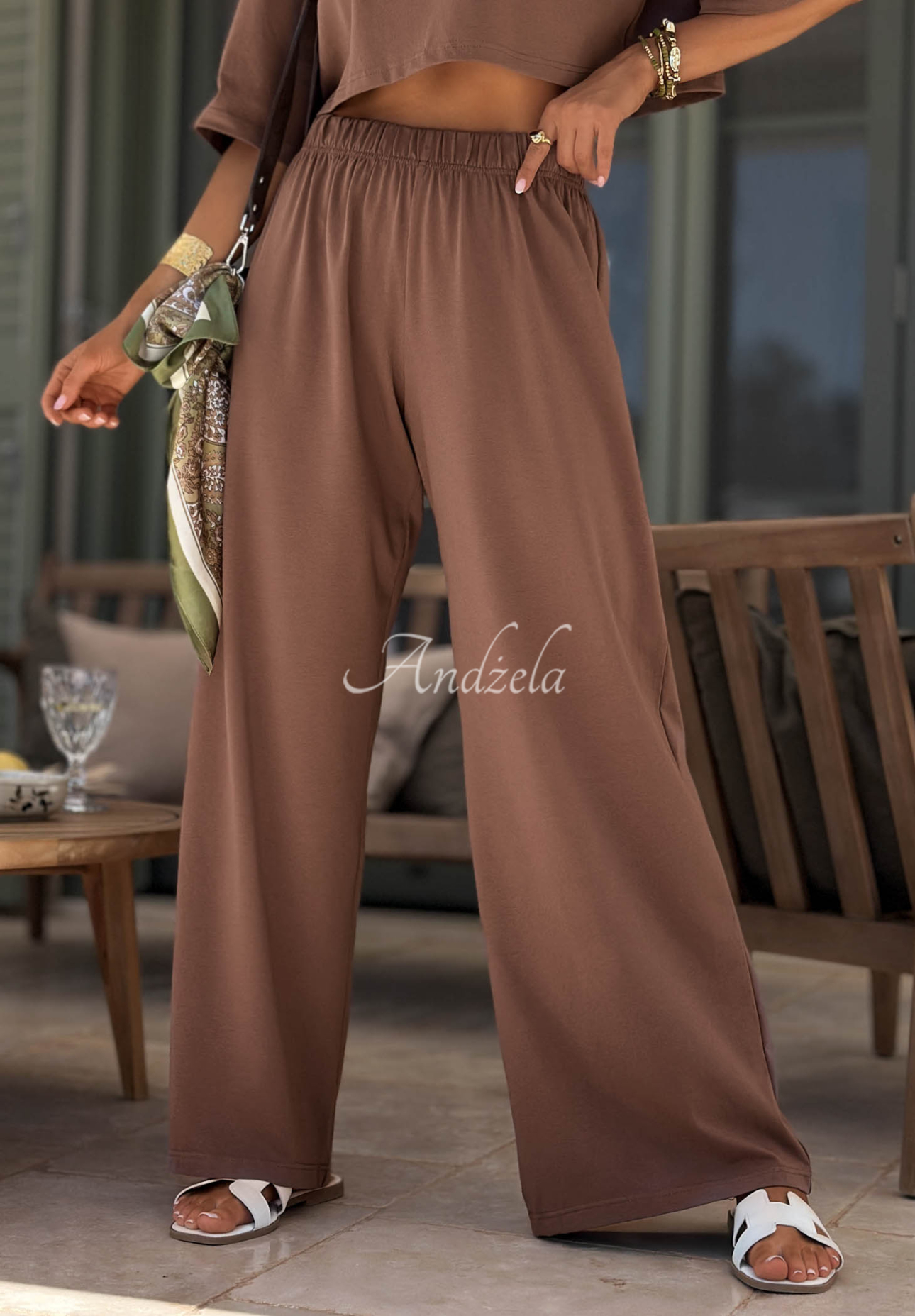 Pantaloni de trening din bumbac wide leg Viva Oliva