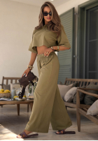 Bawełniane Pantaloni dresowe wide leg Silent Hour măslinie