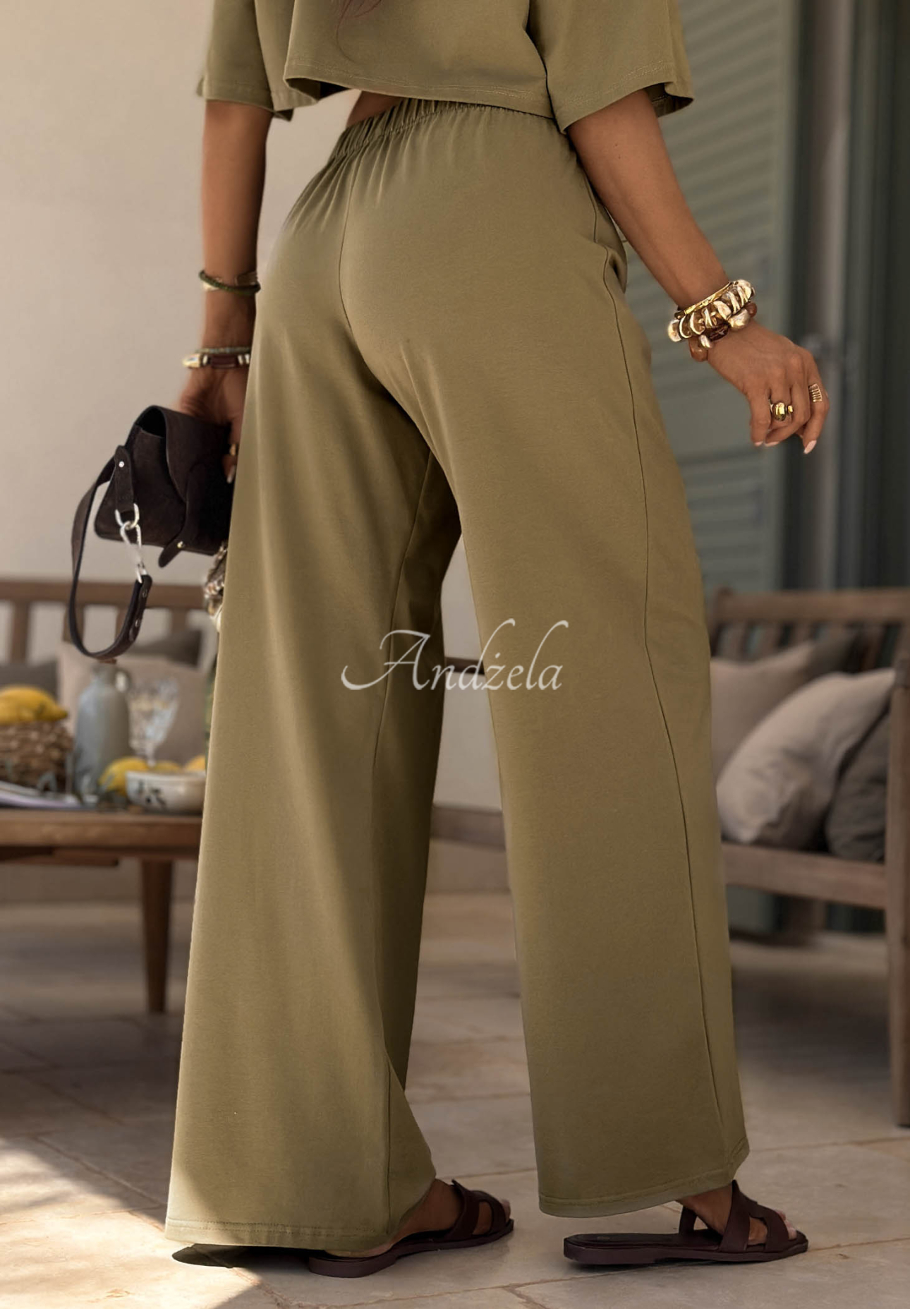 Pantaloni de trening din bumbac wide leg Viva Oliva