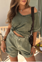 Tricou z dekoltem Venali camel