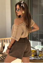 Tricou z dekoltem Venali camel