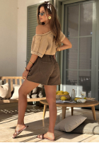 Tricou z dekoltem Venali camel