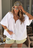 Bluză z bufkami i wiązaniem przy dekolcie Bellanova biała