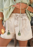 din denim Șorturi z gumką taliei Travel Vlogs de culoarea fisticului