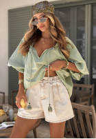 din denim Șorturi z gumką taliei Travel Vlogs de culoarea fisticului