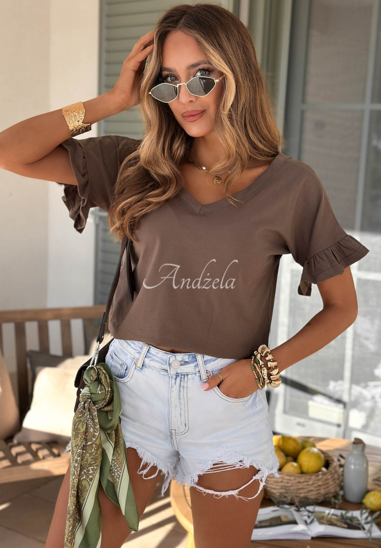 Tricou din bumbac cu volănașe Ask For More